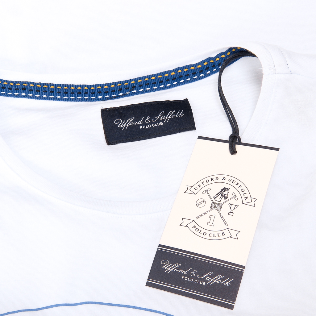T-shirt da uomo Ufford & Suffolk Polo Club a maniche corte con scollo tondo US027 BIANCO