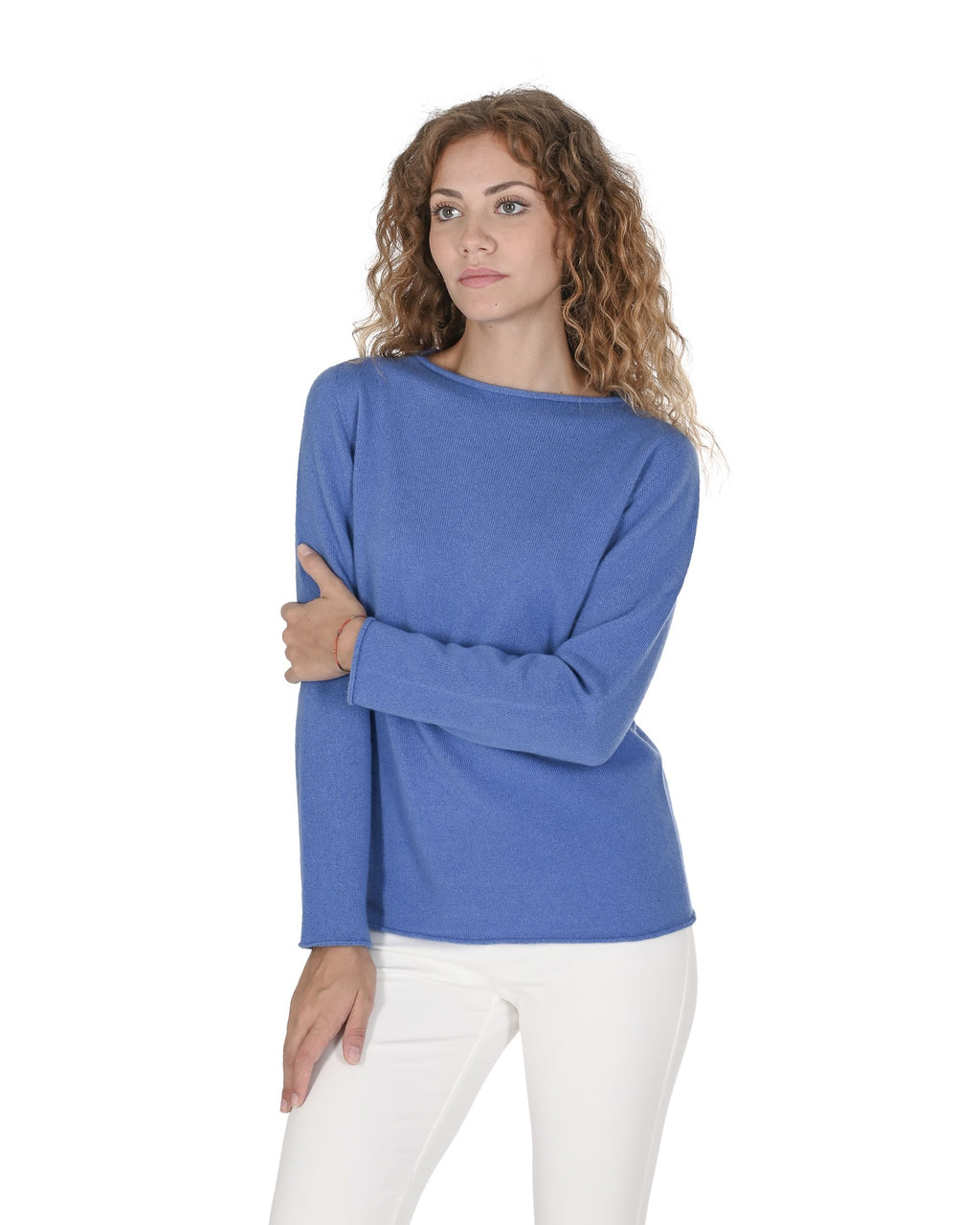 Maglione da donna con scollo a barca in cashmere Crown of Edinburgh COE 0025 BLU BRILLANTE