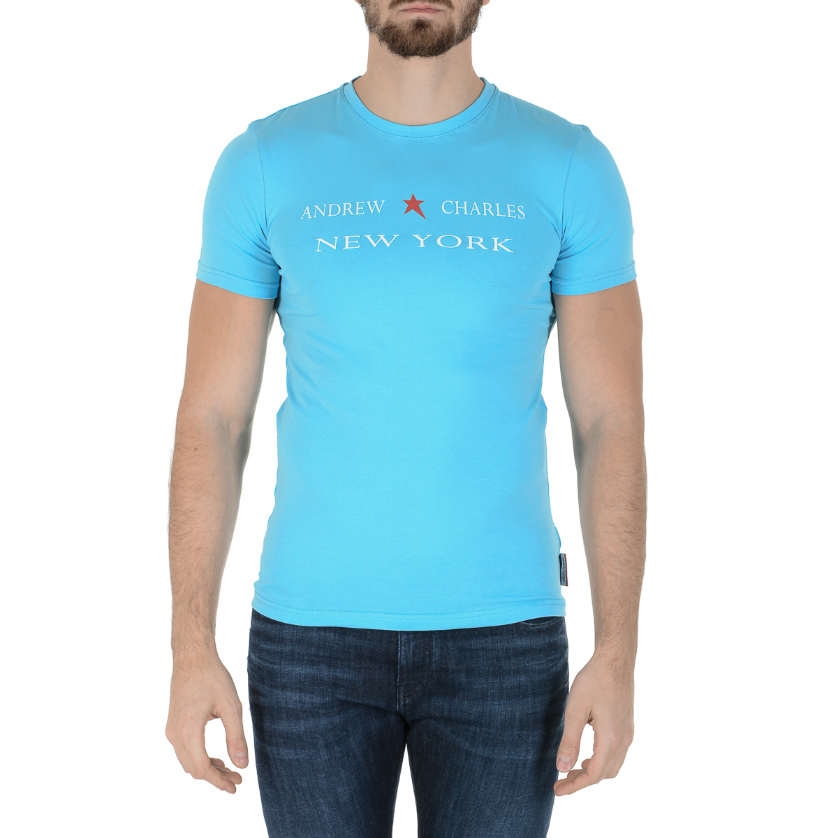 Andrew Charles T-shirt da uomo a maniche corte con scollo rotondo, blu chiaro KEITA