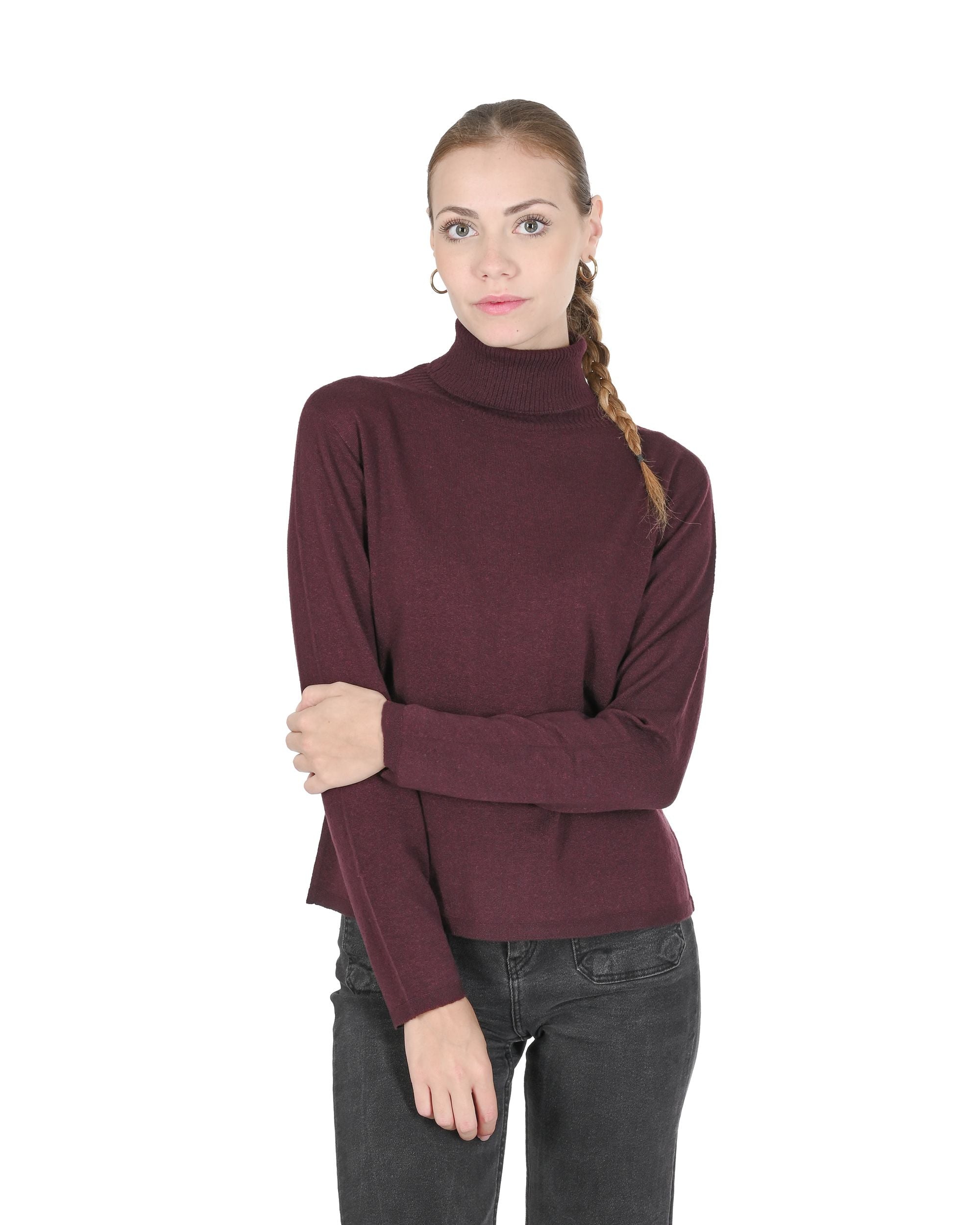 Maglione dolcevita da donna in cashmere Crown of Edinburgh COE 0020 BORDEAUX