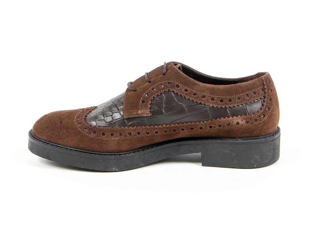 V 1969 Italia Scarpa Brogue Donna B1670 VELOUR COCCO T. MORO