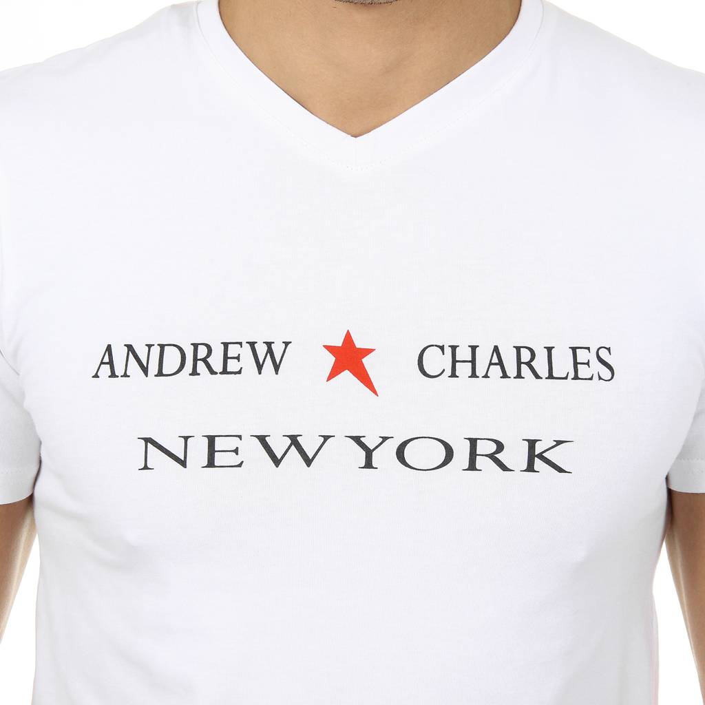 Andrew Charles T-shirt da uomo a maniche corte con scollo a V bianca KENAN