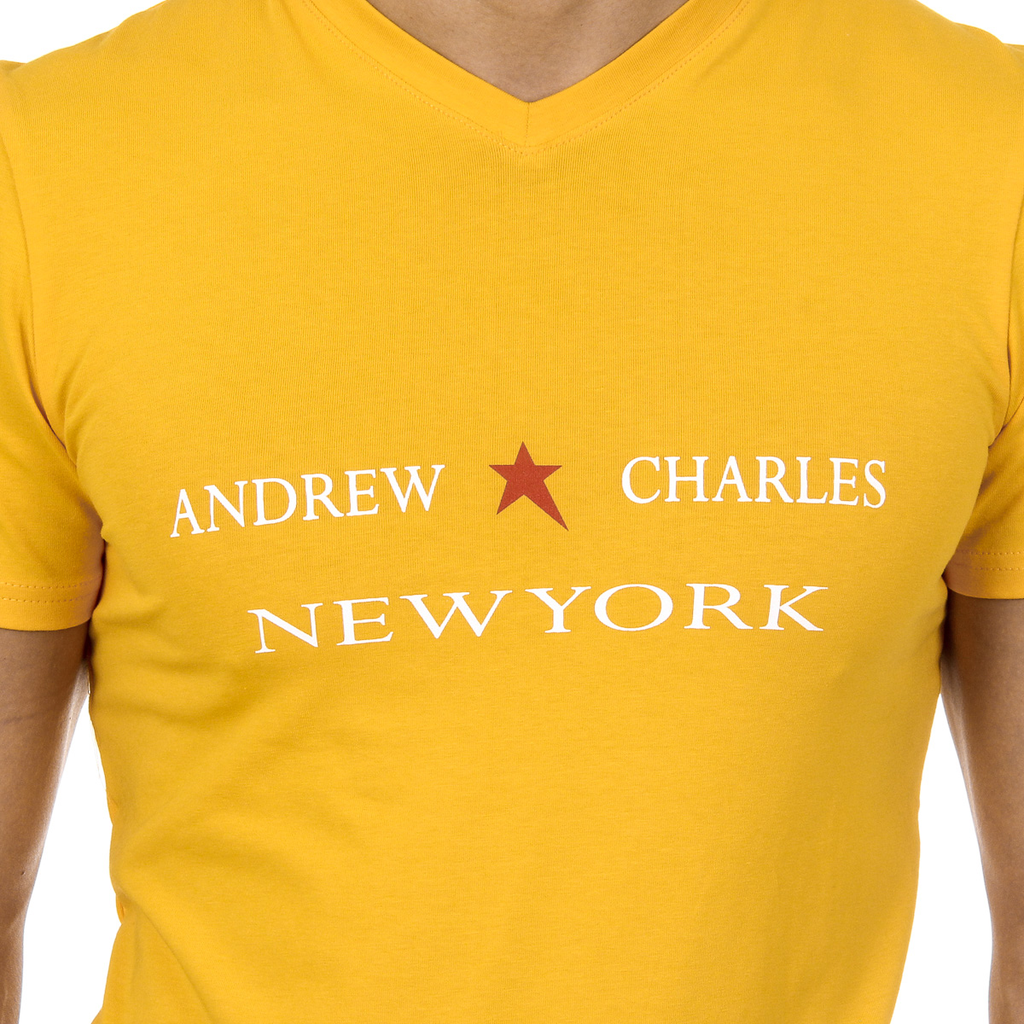 Andrew Charles Maglietta da uomo a maniche corte con scollo a V, gialla KENAN
