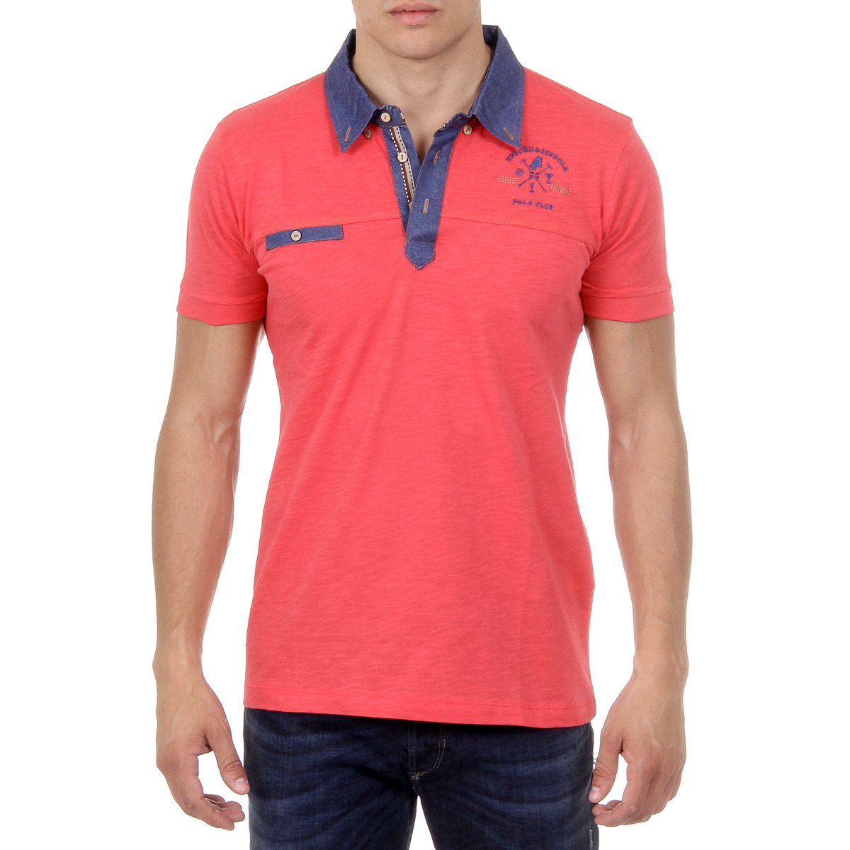 Polo da uomo a maniche corte Ufford & Suffolk Polo Club US007B POMEGRANATE