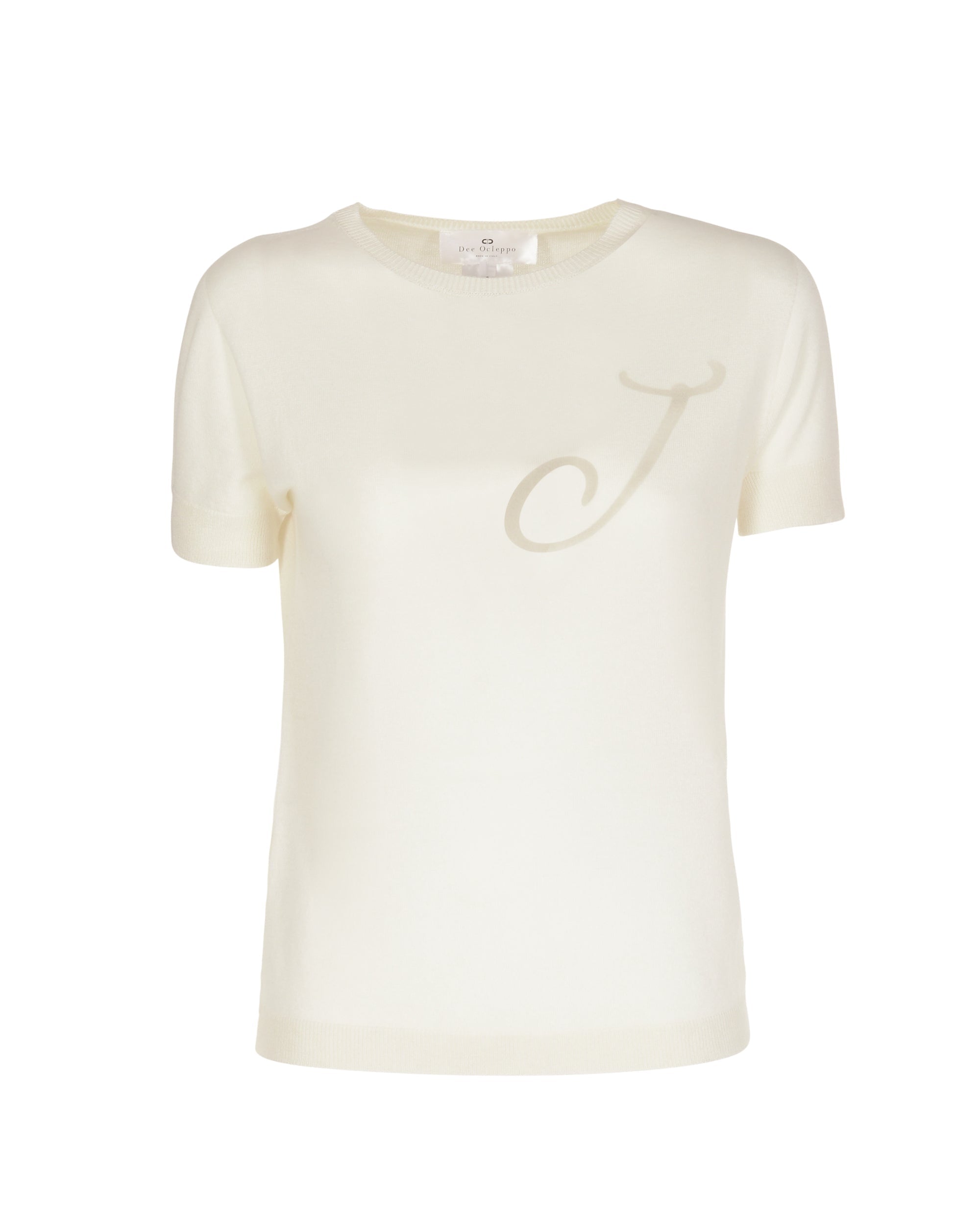 Maglia girocollo estiva in cashmere - Manica corta - Avorio