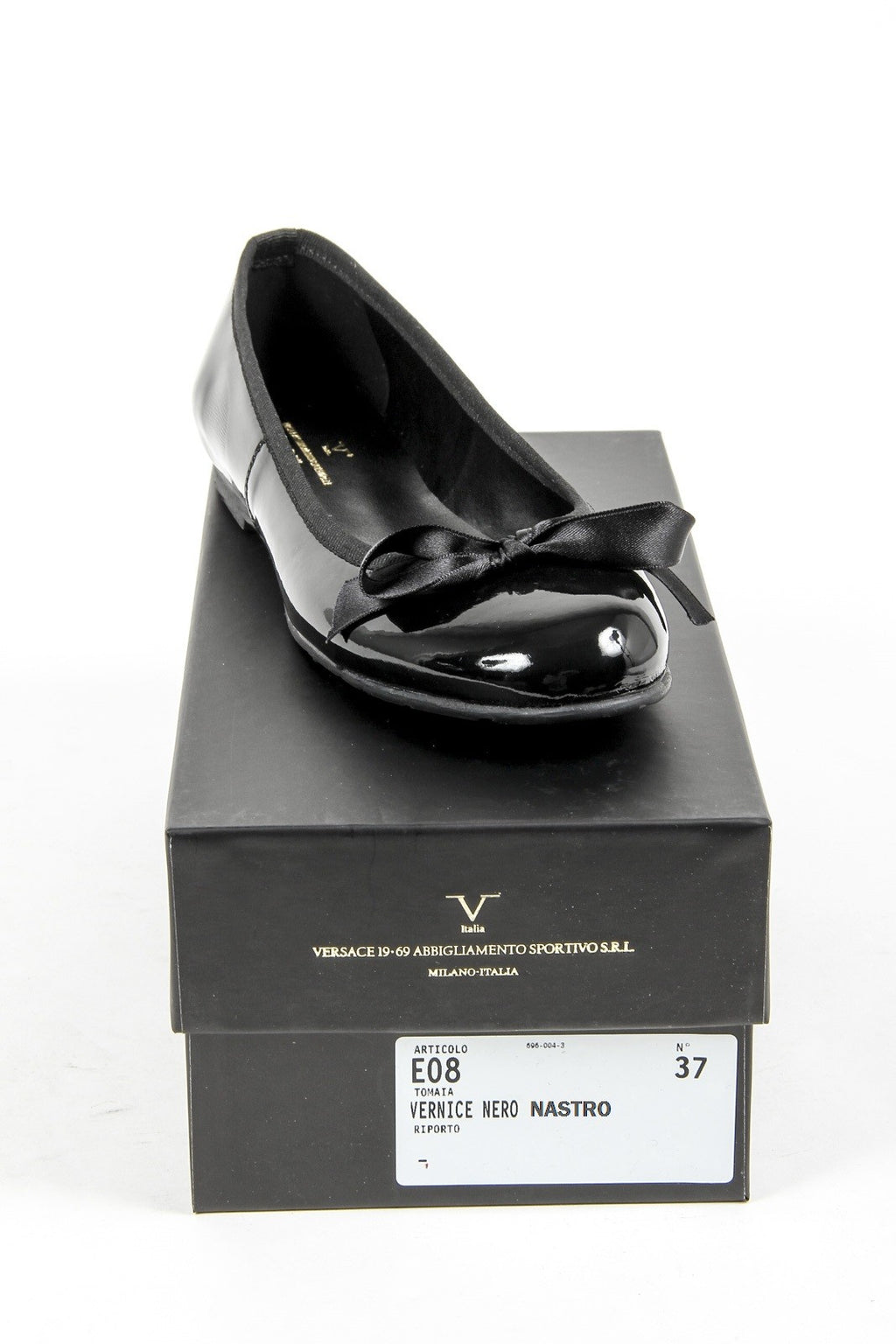 V 1969 Italia Ballerina da donna E08 VERNICE NERO NASTRO