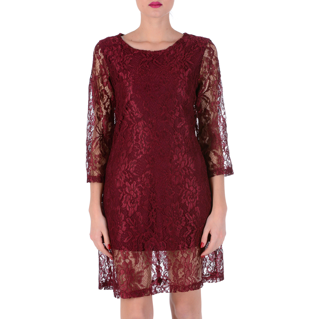 V 1969 Italia Abito da donna maniche 3/4 Bordeaux MILENA