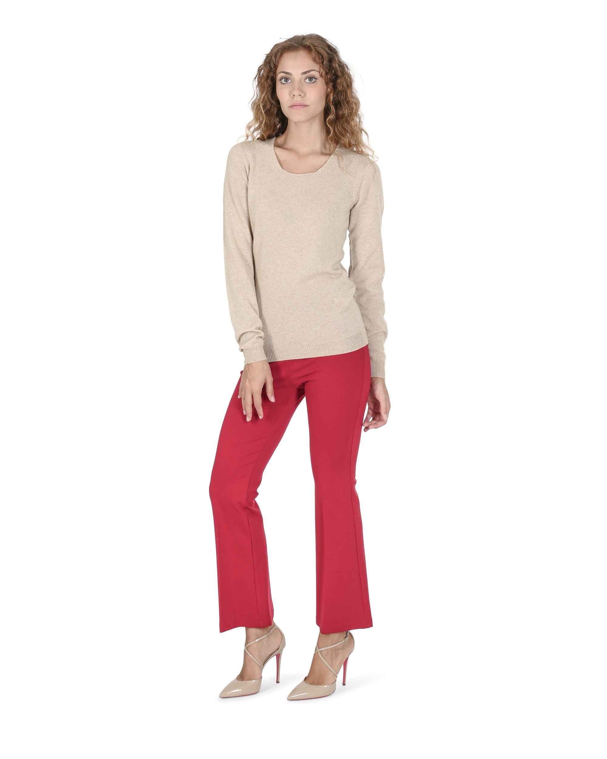 Maglione da donna in cashmere con scollo quadrato Crown of Edinburgh COE 0024 BEIGE