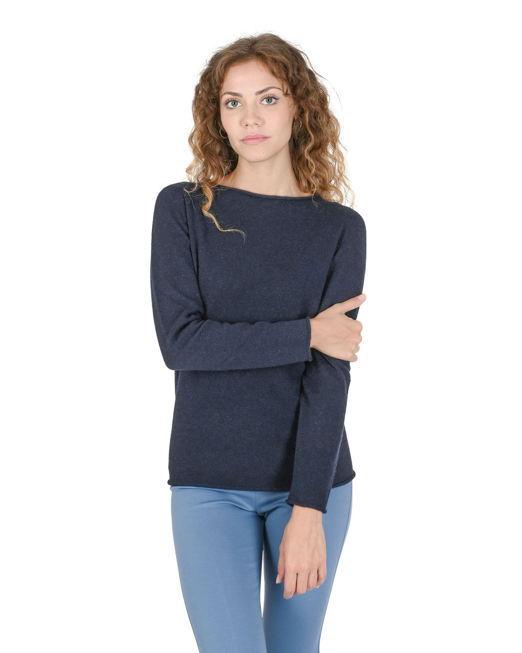 Maglione da donna con scollo a barca in cashmere Crown of Edinburgh COE 0025 BLU NAVY