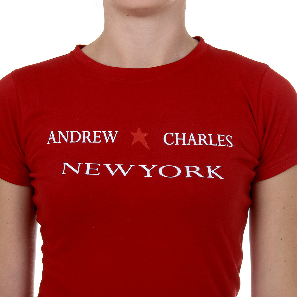 Andrew Charles Maglietta da donna a maniche corte con scollo rotondo, rossa TARANA