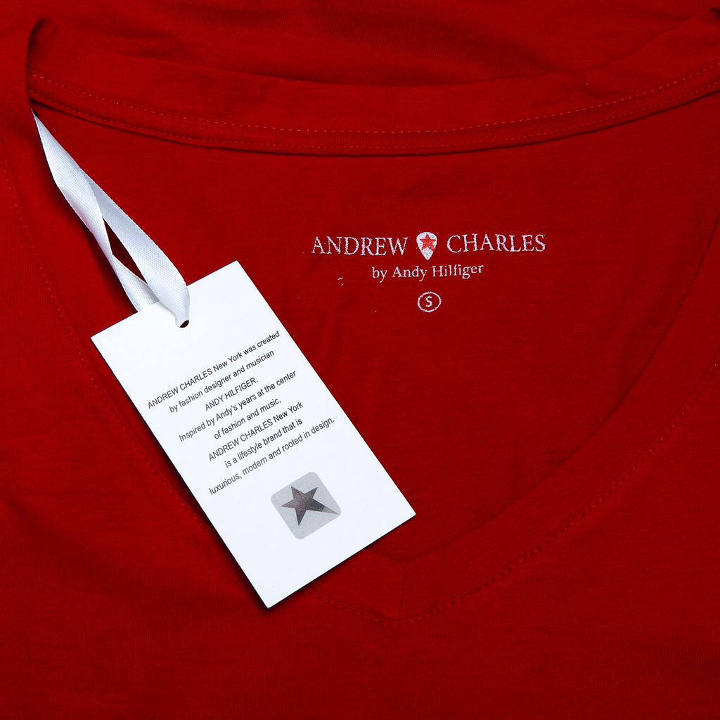 Andrew Charles T-shirt da donna a maniche corte con scollo a V, rossa TAPIWA