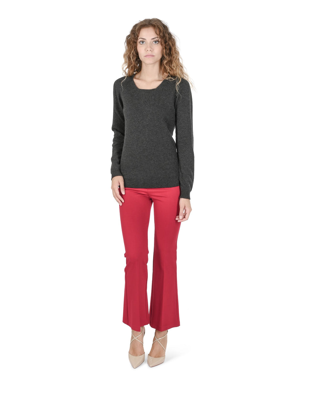 Maglione da donna in cashmere con scollo quadrato Crown of Edinburgh COE 0024 GRIGIO FERRO