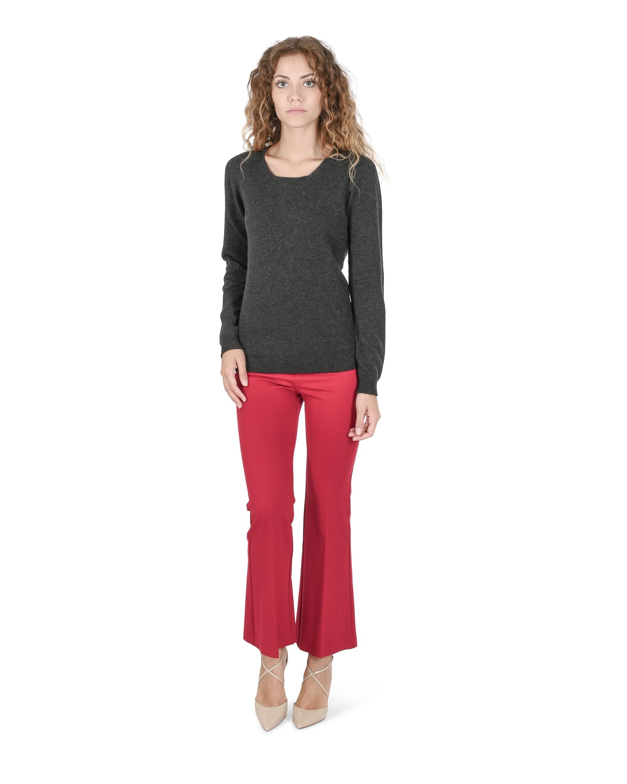 Maglione da donna in cashmere con scollo quadrato Crown of Edinburgh COE 0024 GRIGIO FERRO