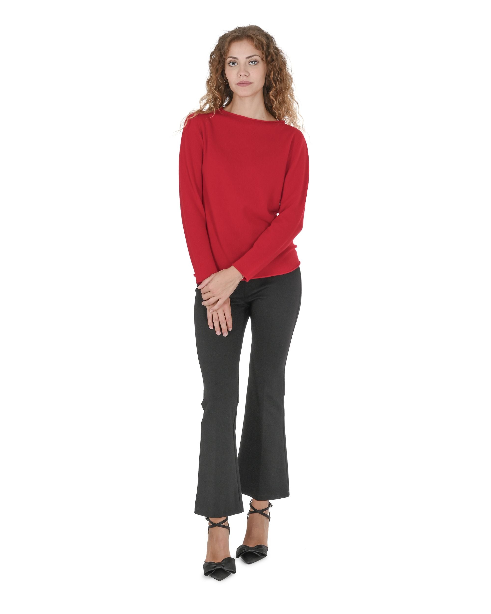 Maglione da donna in cashmere con scollo a barca Crown of Edinburgh COE 0025 ROSSO