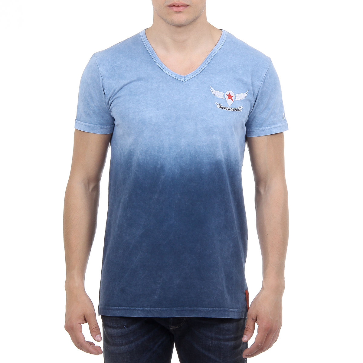 Andrew Charles Maglietta da uomo a maniche corte con scollo a V blu ELI