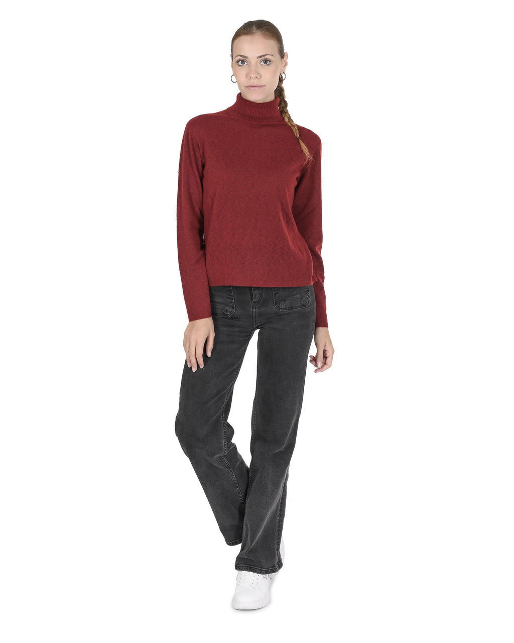 Maglione dolcevita da donna in cashmere Crown of Edinburgh COE 0020 ROSSO SCURO