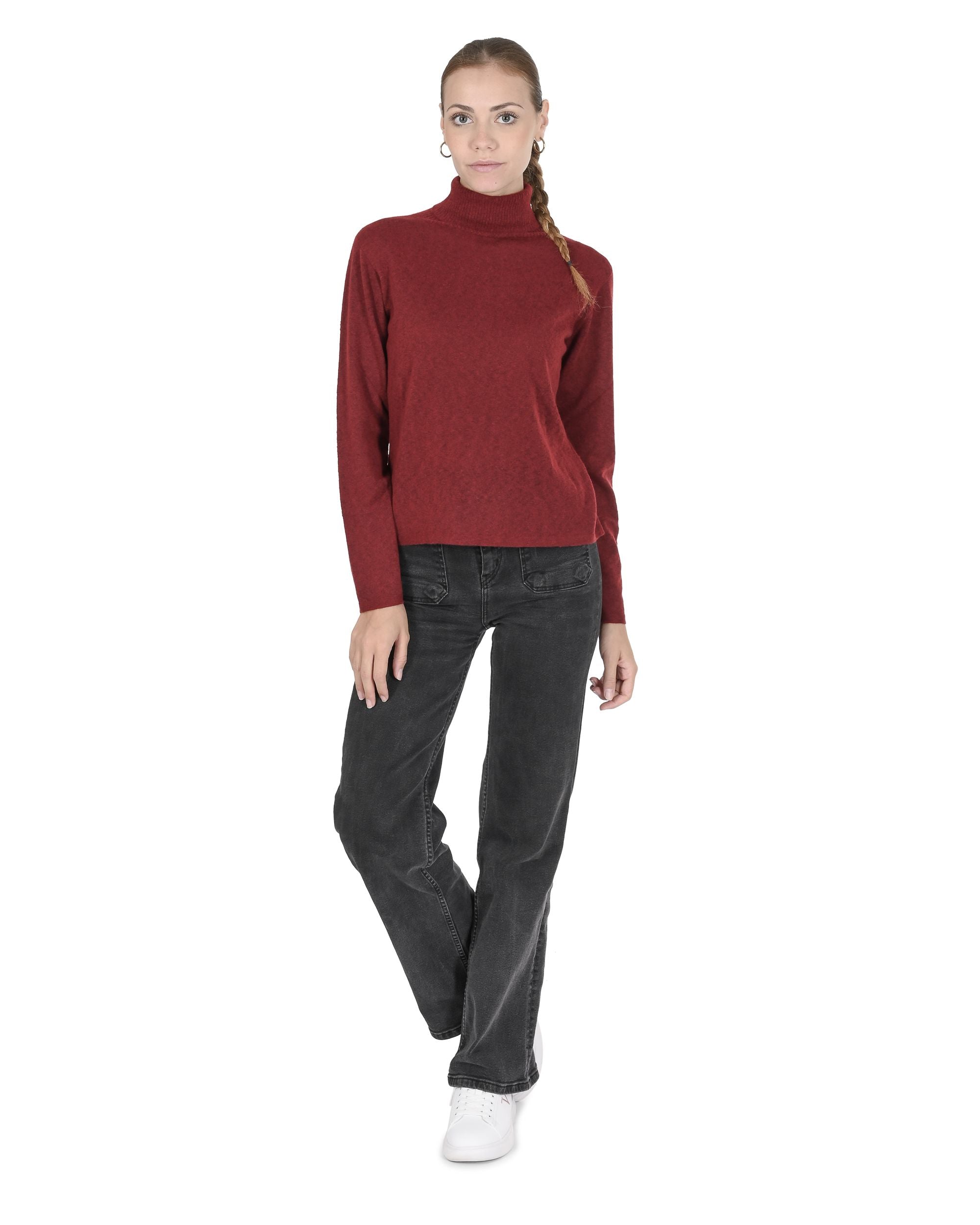 Maglione dolcevita da donna in cashmere Crown of Edinburgh COE 0020 ROSSO SCURO