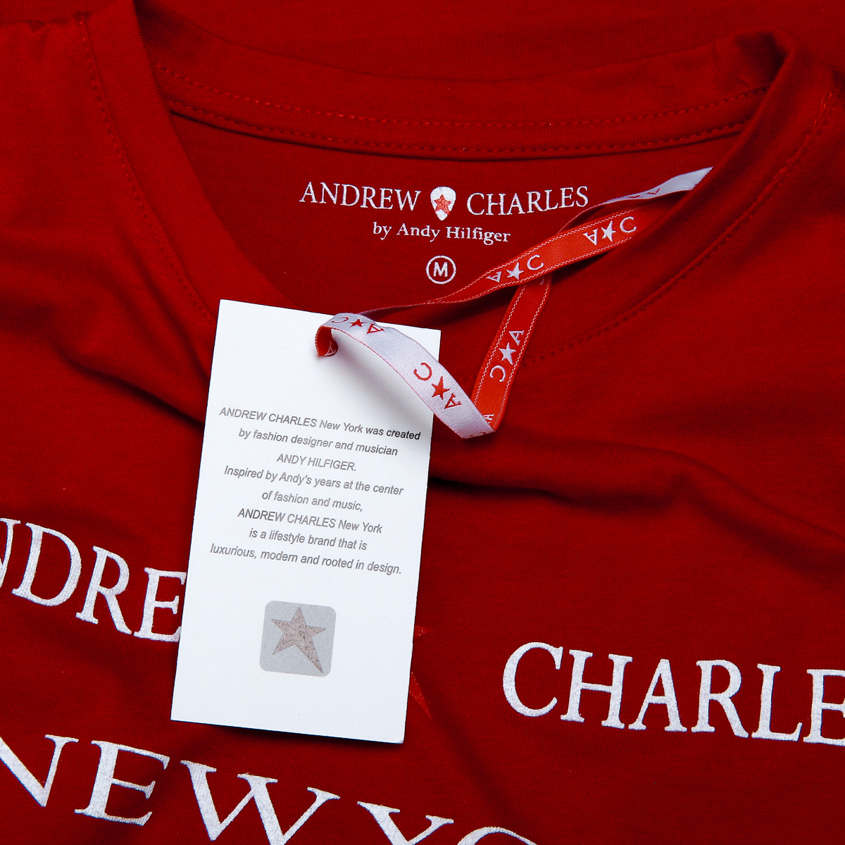 Andrew Charles Maglietta da donna a maniche corte con scollo rotondo, rossa TARANA