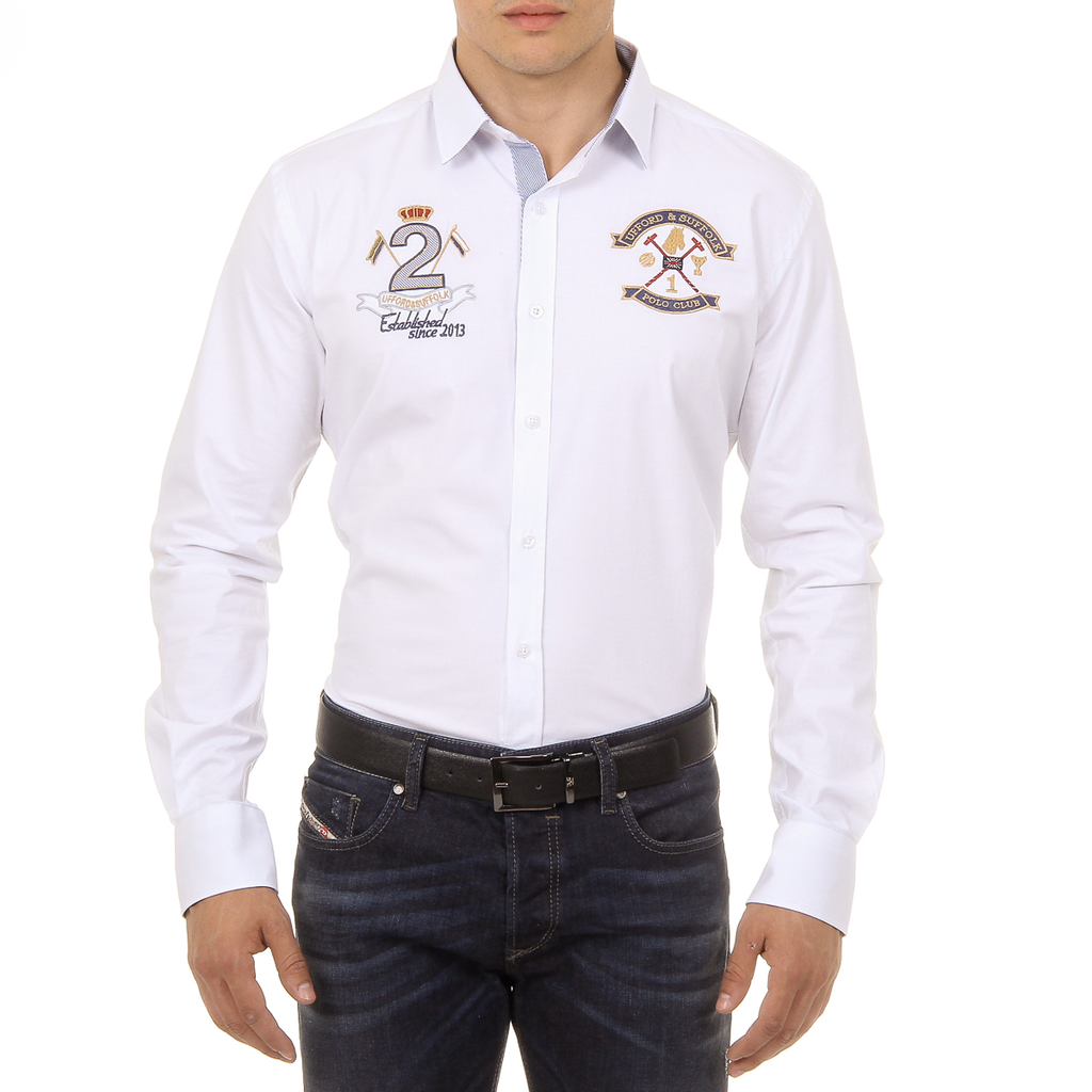 Ufford & Suffolk Polo Club Camicia da uomo a maniche lunghe US010 BIANCO