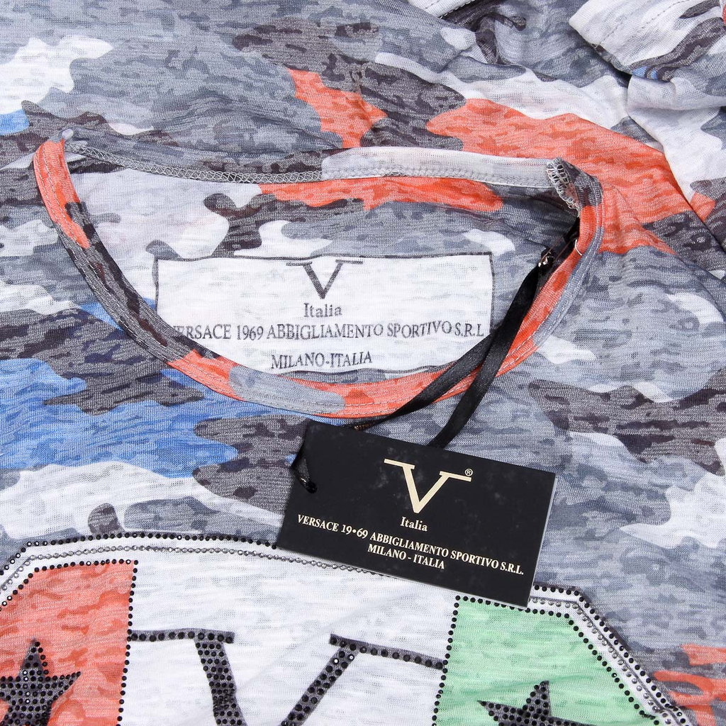 V 1969 Italia T-shirt da uomo a maniche corte con scollo rotondo multicolore OWEN