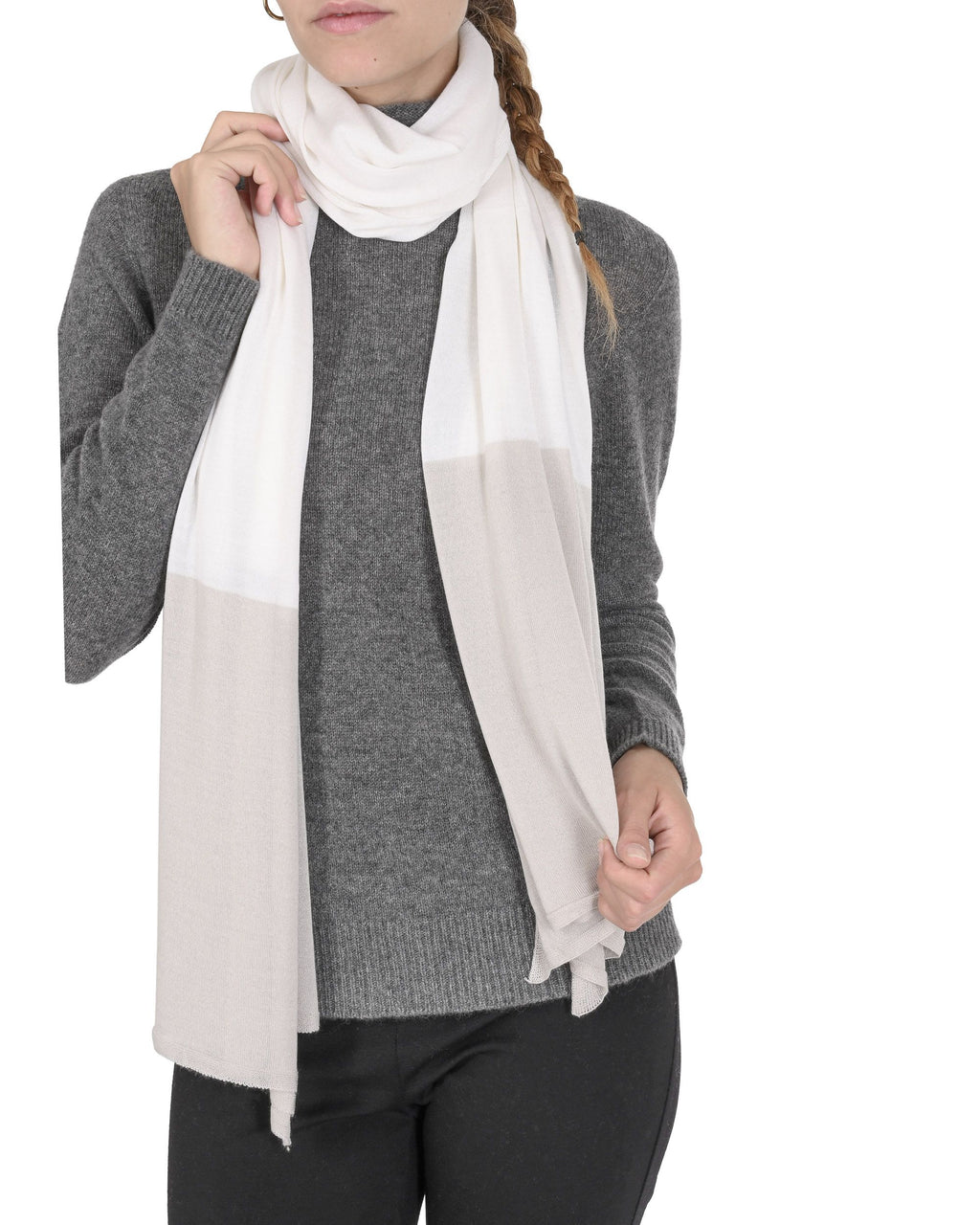 Sciarpa da donna in cashmere Crown of Edinburgh COE 0051 AVORIO TAUPE