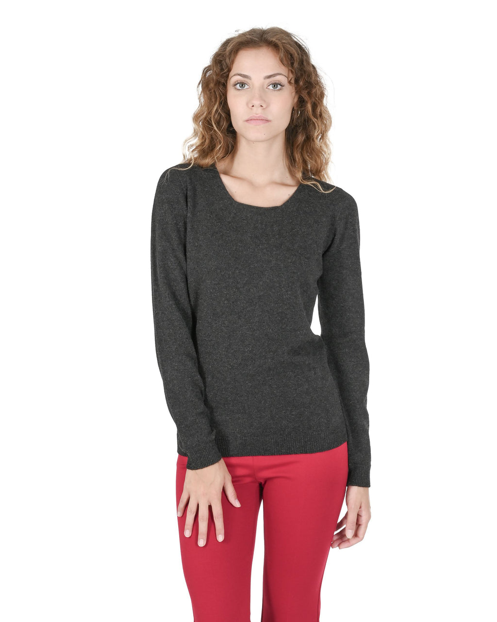 Maglione da donna in cashmere con scollo quadrato Crown of Edinburgh COE 0024 GRIGIO FERRO
