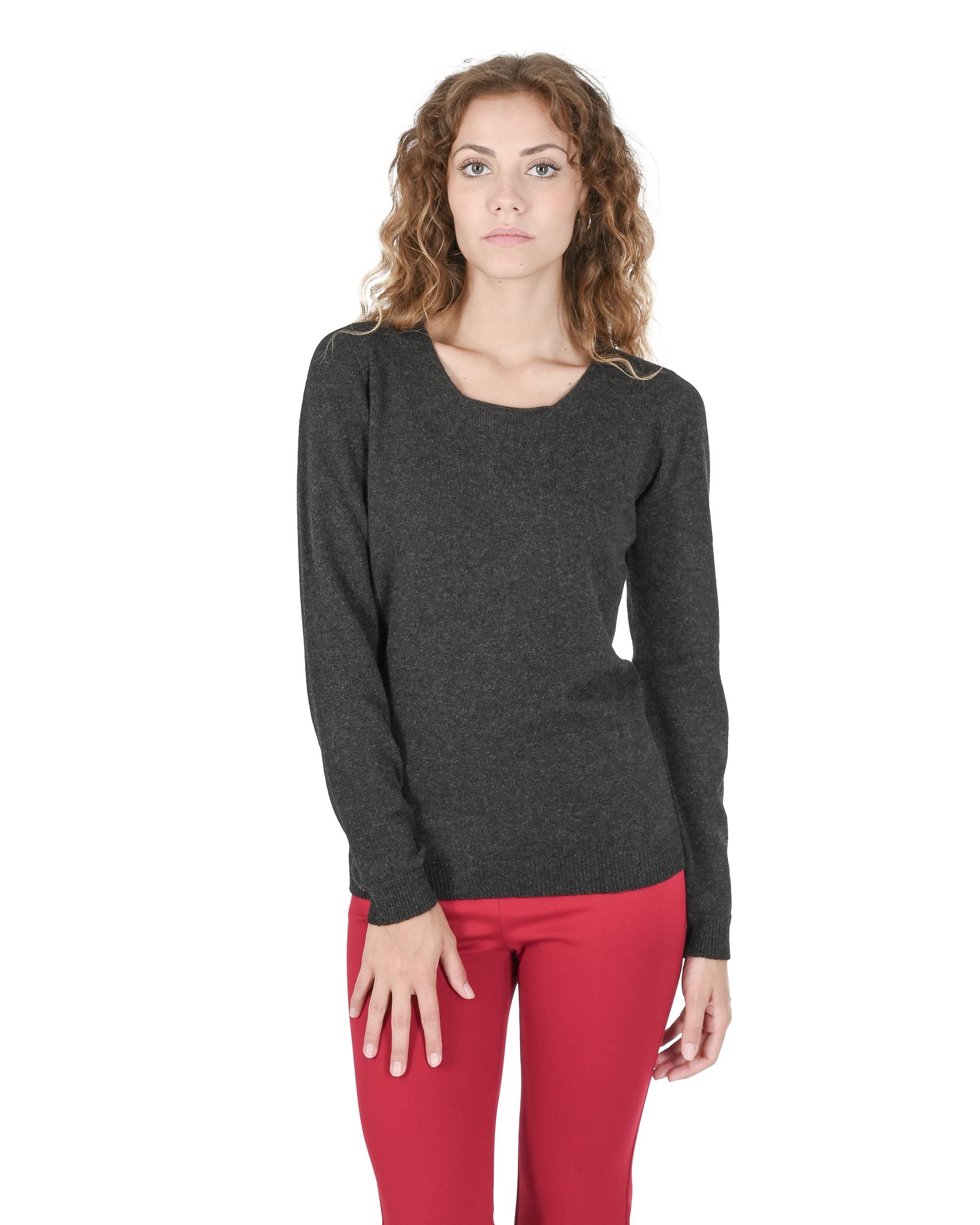 Maglione da donna in cashmere con scollo quadrato Crown of Edinburgh COE 0024 GRIGIO FERRO