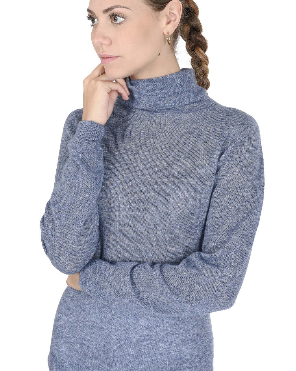 Maglione dolcevita da donna in cashmere Crown of Edinburgh COE 0019 BLU MELANGE