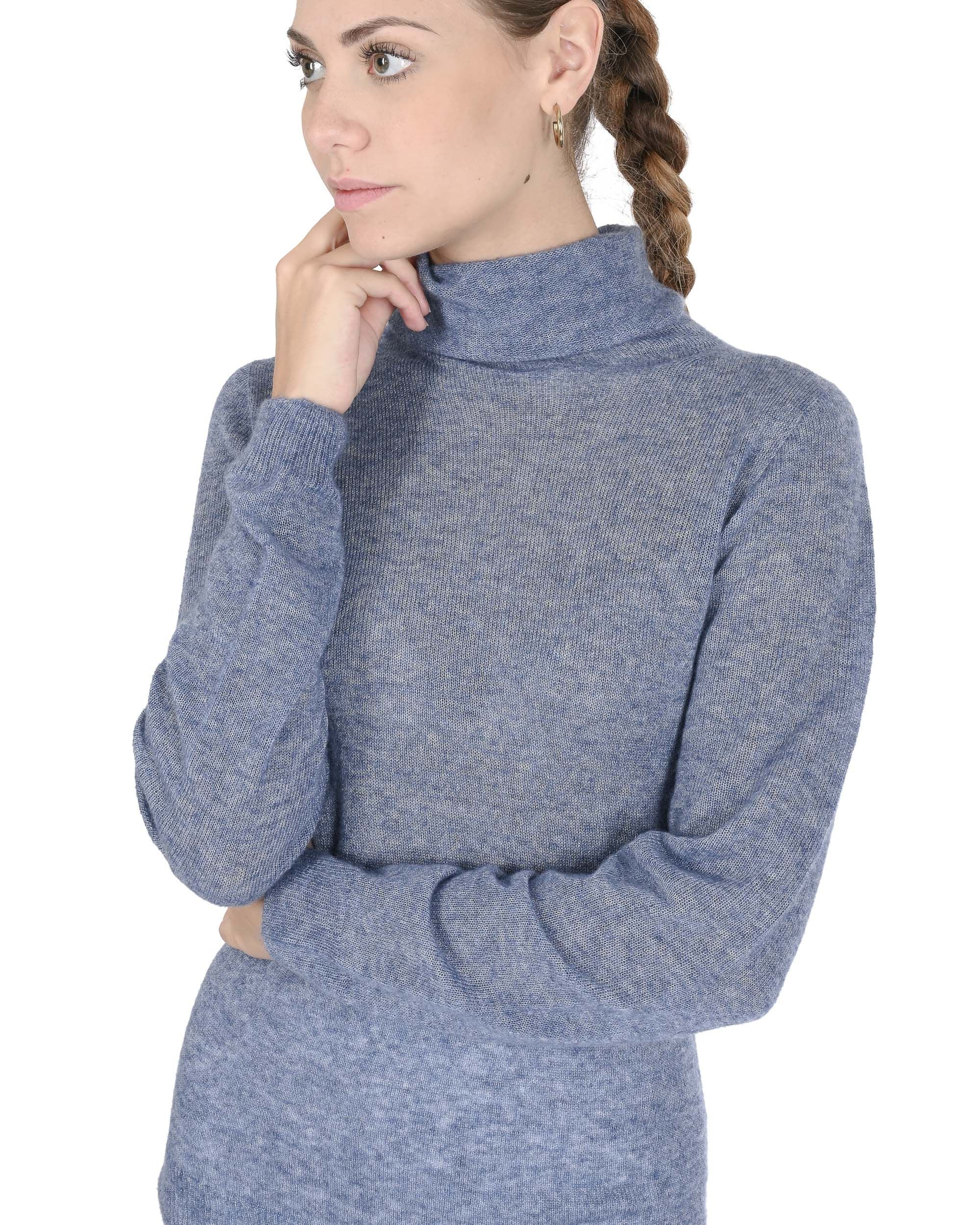 Maglione dolcevita da donna in cashmere Crown of Edinburgh COE 0019 BLU MELANGE