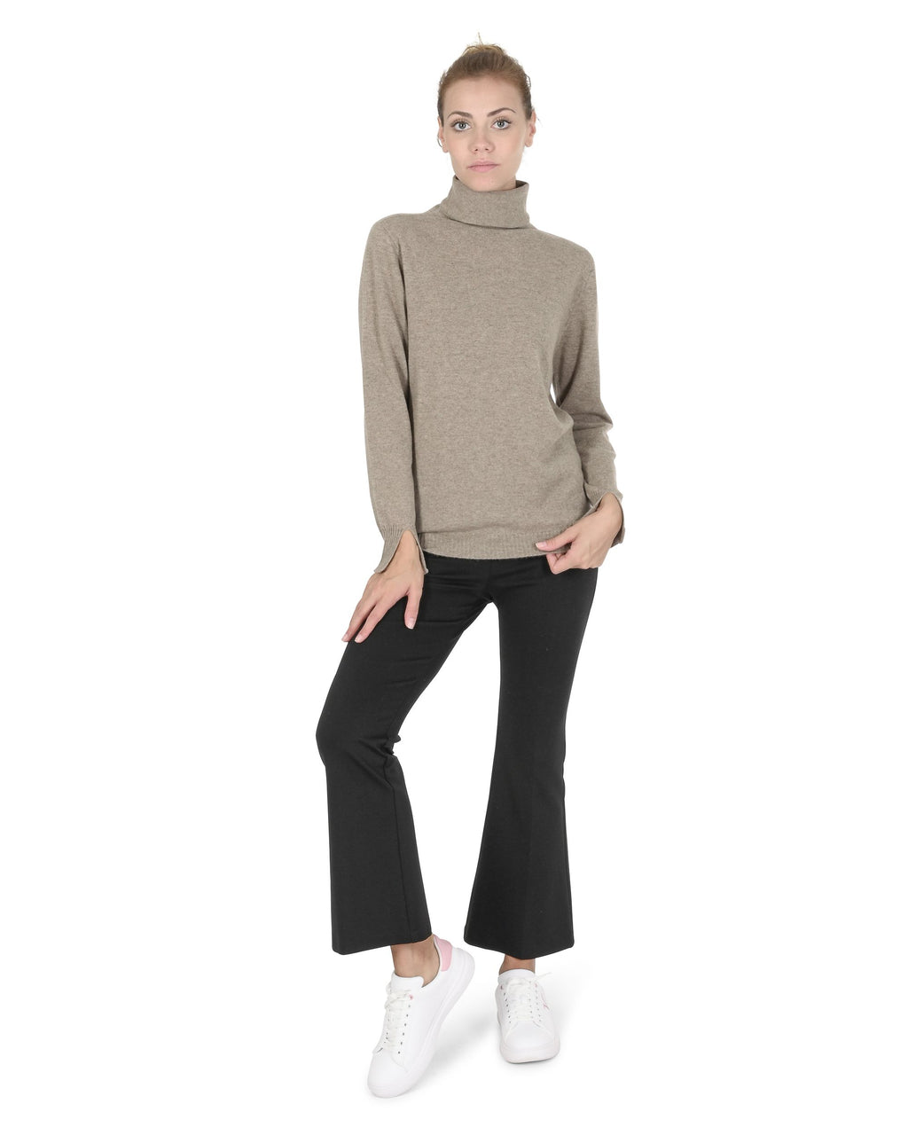 Maglione dolcevita da donna in cashmere Crown of Edinburgh COE 0023 ECRU